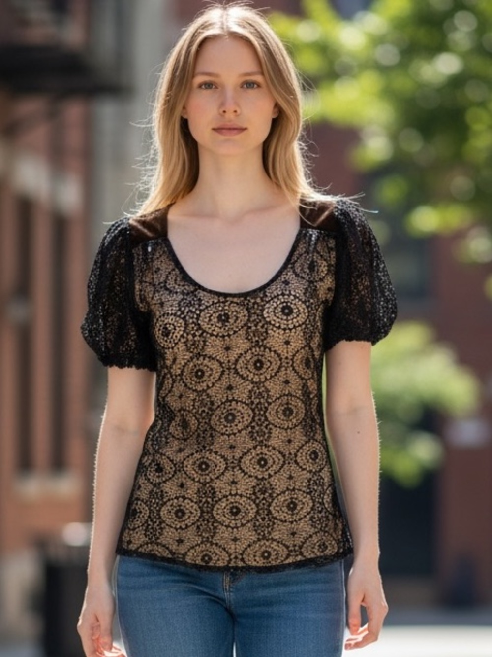 Nu Collective Black and Gold Lace Blouse